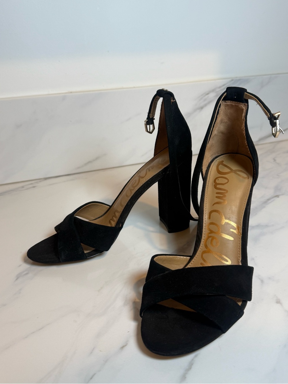 Sam Edelman black suede block heels